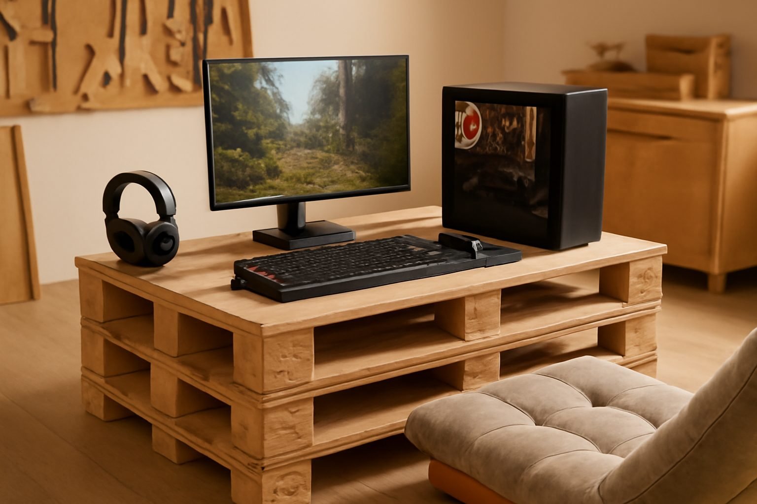 Cozy Gaming Setup aus Paletten ohne Vorkenntnisse