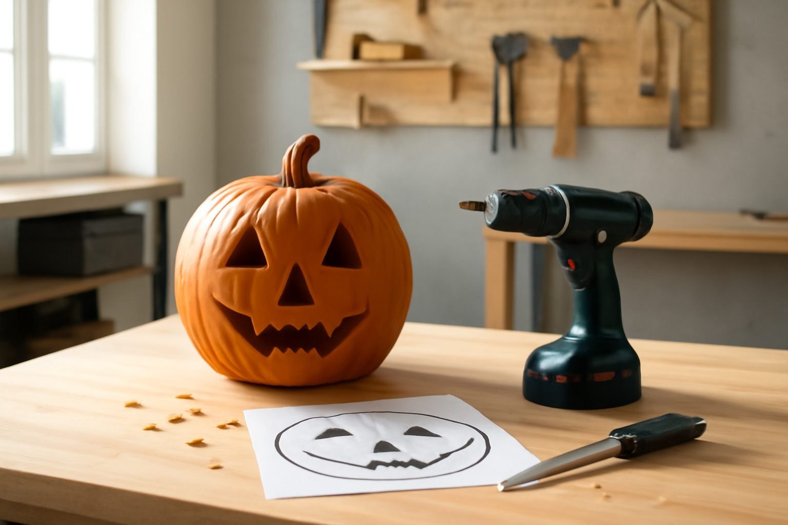 Halloween Kürbis schnitzen Holz Vorlage — so geht es richtig