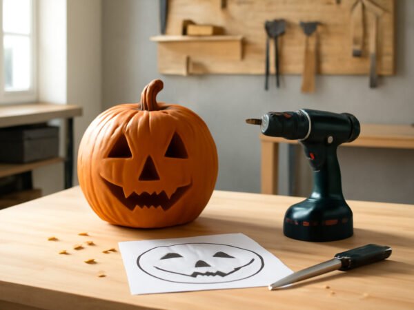 Halloween Kürbis schnitzen Holz Vorlage — so geht es richtig