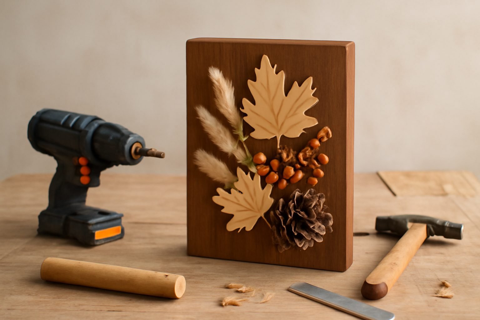 Herbstdeko basteln einfach aus Holz in 6 Schritten
