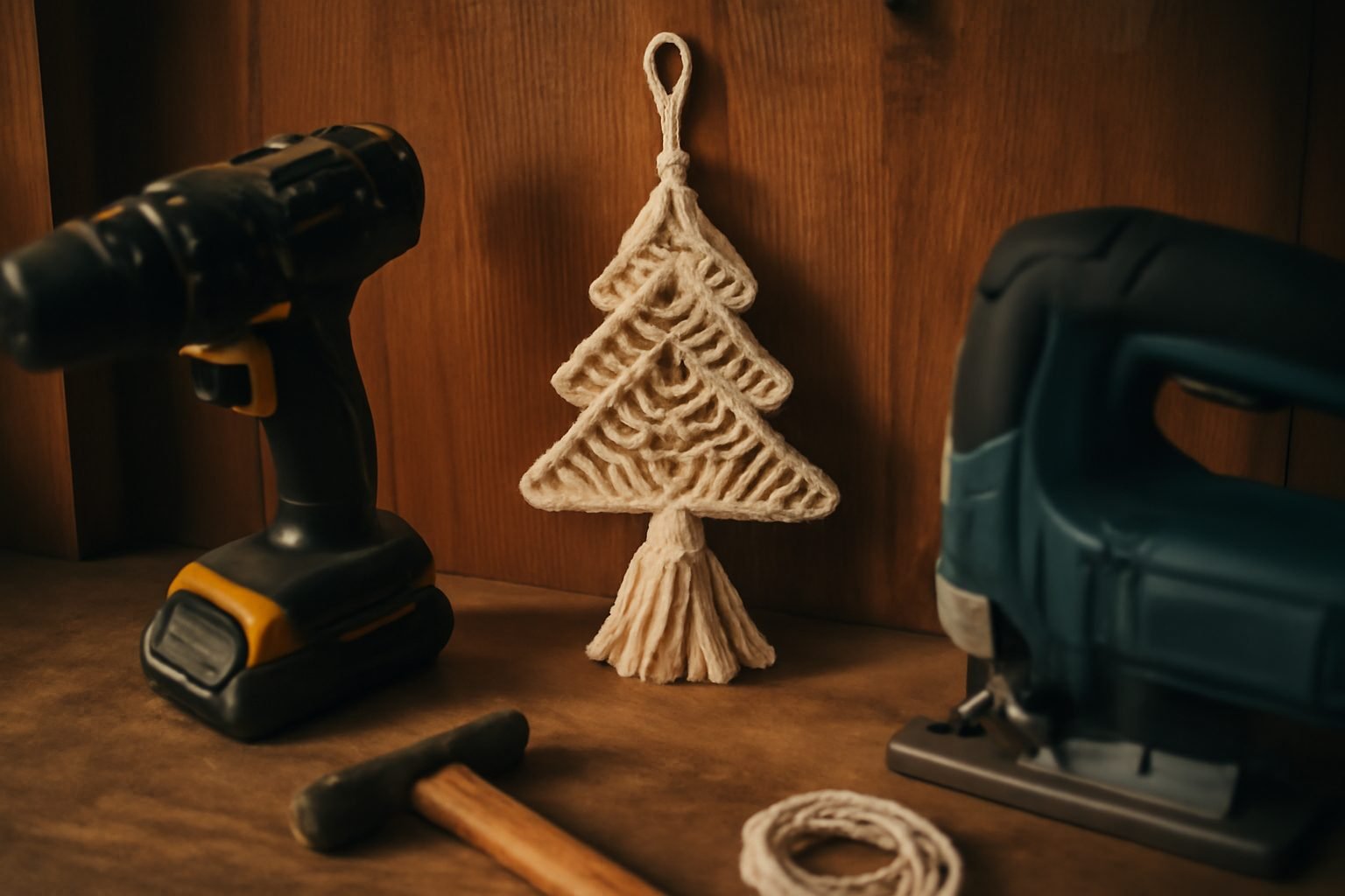 Makramee Weihnachten Anleitung aus Holz in 6 Schritten