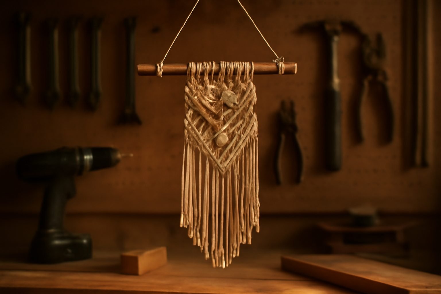 Makramee Weihnachtsdeko aus Holz selber bauen in 6 Schritten